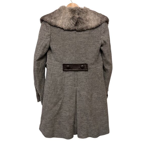 Femme by Michele R 100% Fur Rabbit Trim Double-Breasted Peacoat Gray Lined Cozy - Picture 2 of 9